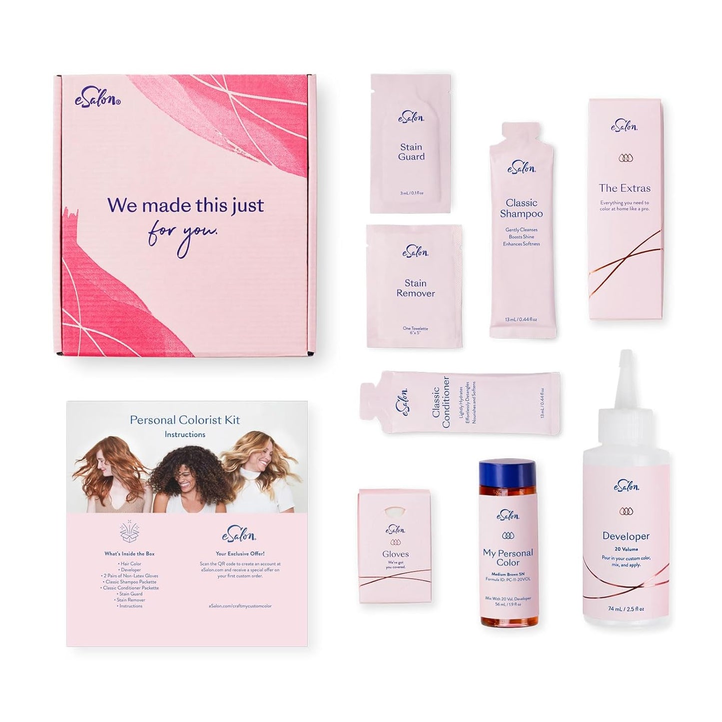 eSalon Permanent Hair Color & Hair Dye Kit - Medium Brown Copper Golden - Professional-Grade Personal Colorist for All Hair Types, Up To 100% Gray Coverage - Ammonia-Free