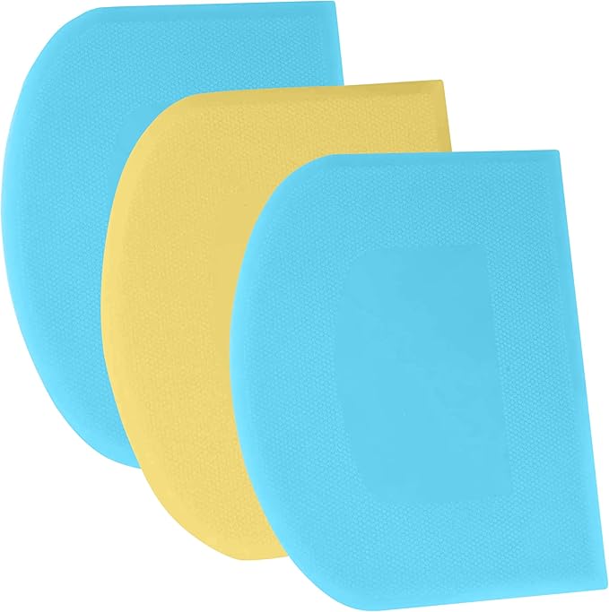 SURDOCA Dough Scraper Bench Scraper - 3P 11.8x7.3" Plastic Flexible Bowl Scraper, Sharp Edge & Angles Cake Scraper. Non-Slip Bakeware Decorating Tools Sculpting & Modeling Tools - Blue+Yellow+Blue