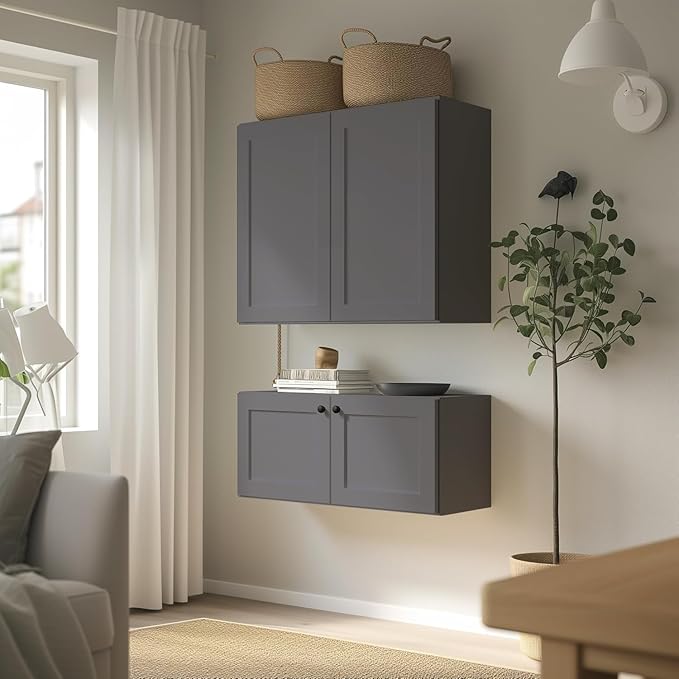 Wall-Mounted Cabinet – Solid Wood Shaker Style Medicine Cabinet with Adjustable Shelves & Soft-Close Doors for Bathroom, Kitchen, and Office Storage (Pebble Gray, 39" W x 12" D x 36" H)