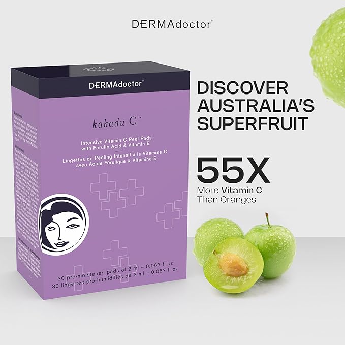 DERMAdoctor Exfoliating Toner Pads - Illuminating Chemical Peel for Face - Vitamin C Glycolic, Lactic Acid - AHA & BHA Liquid Exfoliant Pore Pads for Wrinkles Uneven Skin Tone Enlarged Pores -30 Pack