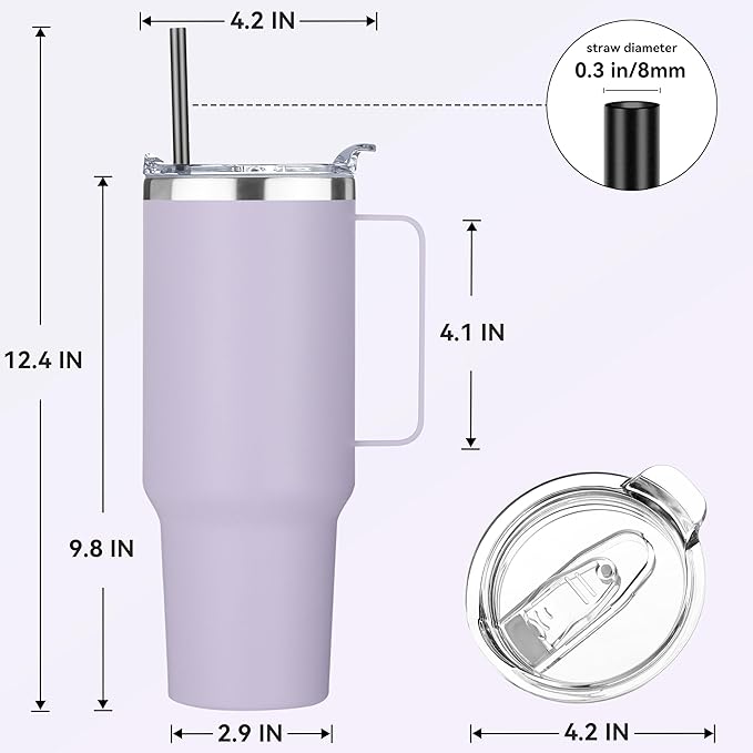 HASLE OUTFITTERS 40 oz Stainless Steel Tumbler with Handle, Vacuum Insulated Tumblers Bulk, Reusable Double Wall Travel Coffee Mug, Durable Powder Coated Water Bottle(Purple, 4)