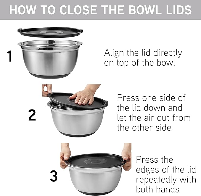 COOK WITH COLOR Stainless Steel Mixing Bowls Set with Lids - Nesting Bowls with Non-Slip Bottom, Silver, 14 Pieces