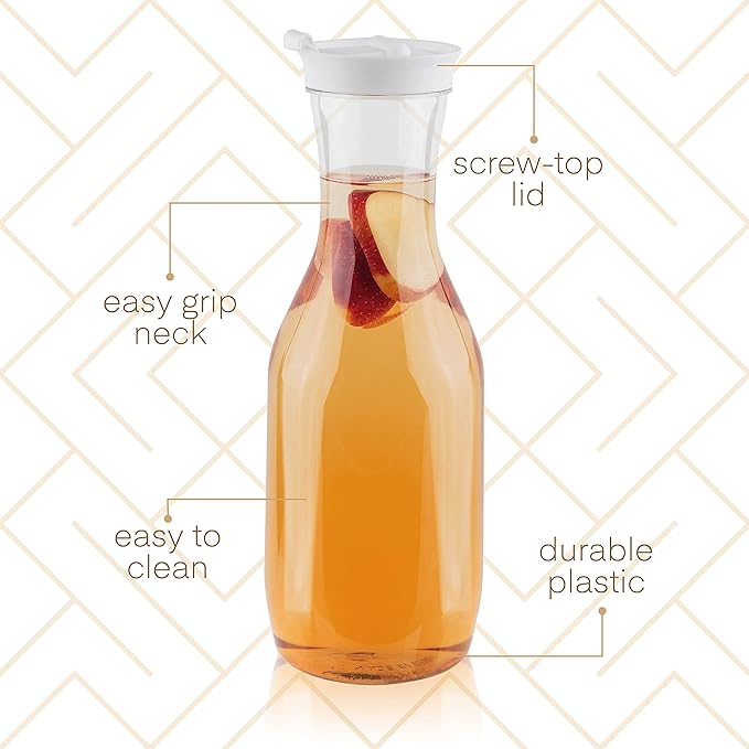 Clear Plastic Water Pitchers Carafes with Flip top Lids Heavy Duty Beverage Pitcher Jug for Juice or iced Coffee Great for Mimosa bar Restuarants ot Schools (3, 50 OZ)