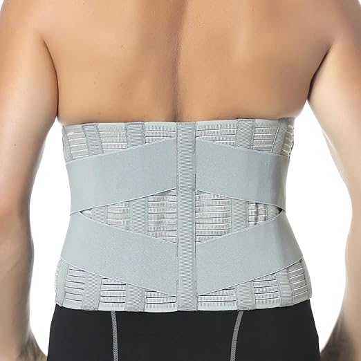 NeoTech Care Adjustable Compression Back Brace Lumbar Support Belt, Grey, Size XXXL