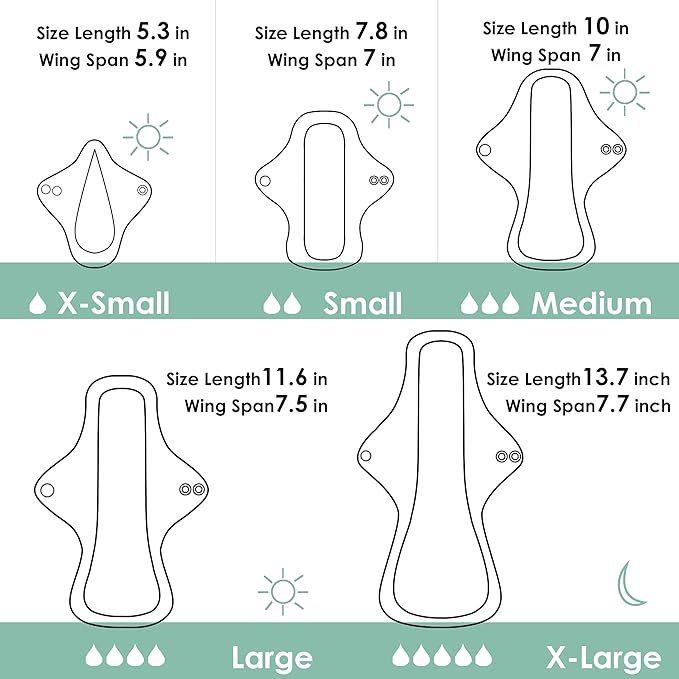 wegreeco 6 Pcs Reusable Menstrual Pads, Ultra Absorbent Cloth Pads for Heavy Flow, Sanitary for Teens, Women, Nonslip, Inner Aqua, Burgundy, Coffe, Rose Gold Outer, M