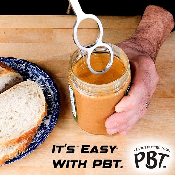 PBT - Peanut Butter Mixer, Stainless Steel Stirring Tool for Natural Peanut Butter, Dough, Yogurt, Sauces, and More - Fits Any Container Size, Less Mess, Dishwasher Safe (WHITE)
