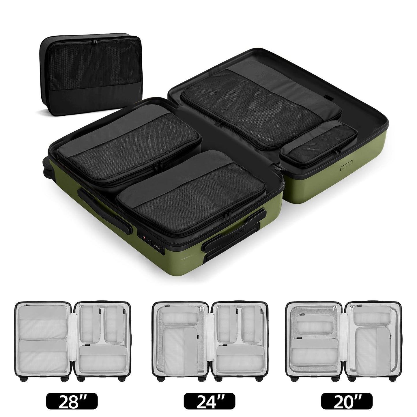 4 Piece Compression Packing Cubes for Suitcases and Backpack, Lightweight Travel Packing Organizers, Space Saving Luggage Bags (Black)