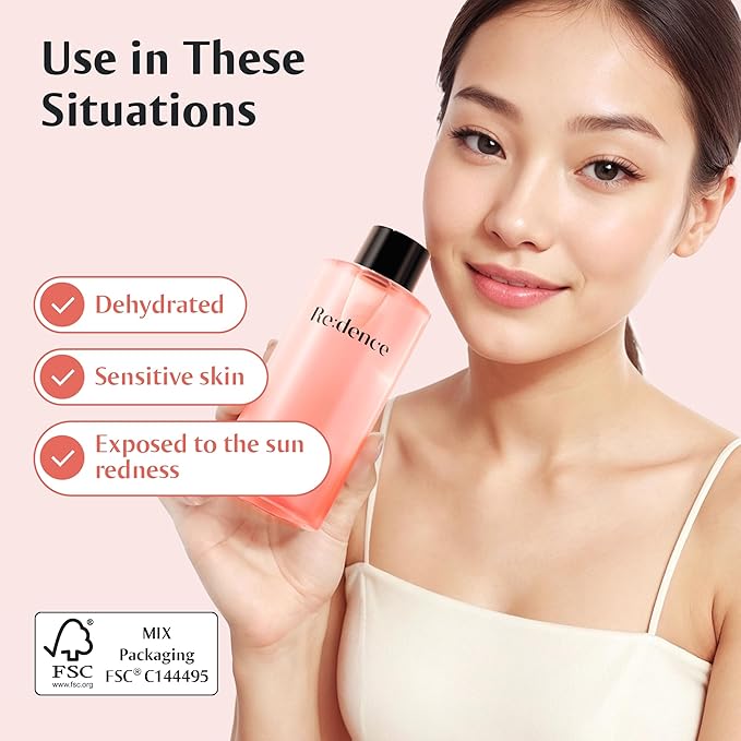 [Redence] Rice Bran Extract Deep Hydration Toner - Gentle Exfoliating, Soothing Mask Treatment, Ceramide Barrier Protection, Unscented for Sensitive Skin, 10.14 fl oz