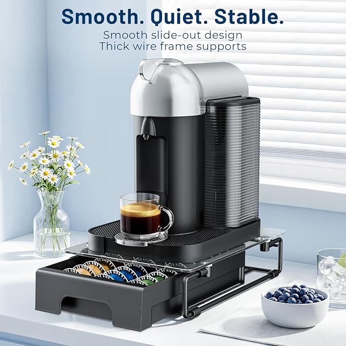 EVERIE Crystal Tempered Glass Organizer Drawer Holder Compatible with Nespresso Vertuo Capsules, Compatible with 21 Big or 30 Small Vertuoline Pods, NP01S