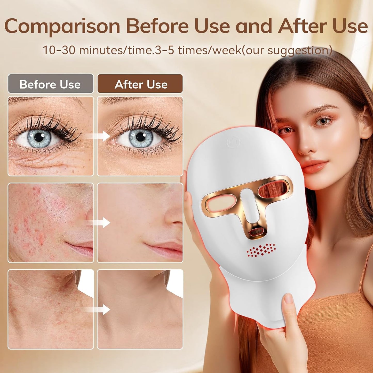 Red Light Therapy Mask for Face,Cordless 120 LED Face Mask Light Therapy with Neck Device,USB C Rechargeable,Infrared Light Therapy Mask for Home Working Travel Yoga Sleep