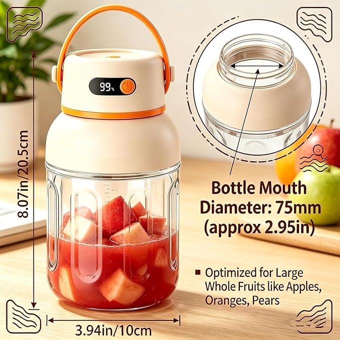 Portable Electric Juicer Cup with Zero Cord Hasslem, USB-C Rechargeable Electric Blender with Straw, Easy Clean & Leakproof, Wireless Juicer Cup for Home Gym Office Outdoor (1000ml)