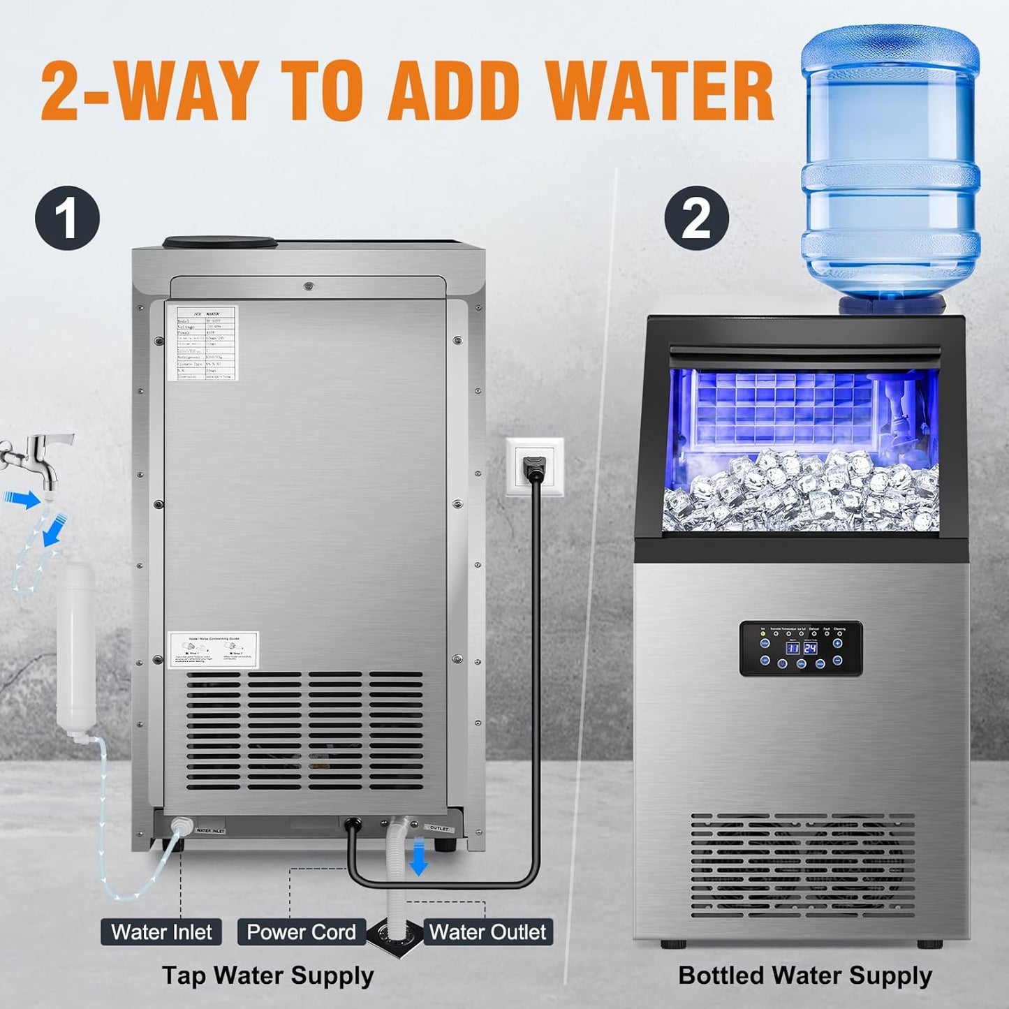 Commercial Ice Maker 120LBS/24H, Stainless Steel Freestanding Ice Maker Machine 30LBS Storage Bin, Auto Clean Under Counter ice Machine for Home, Restaurant, Bar, Hotel, Store