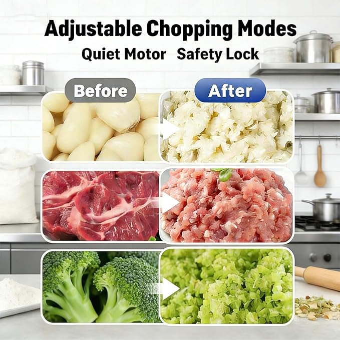 Electric Garlic Chopper Mini, Upgraded Rechargeable Veggie Chopper With Storage and Cover, One-Touch Food Processor with 4 Stainless Steel Blades for Onion Meat Chili Ginger (Purple, 320ml)