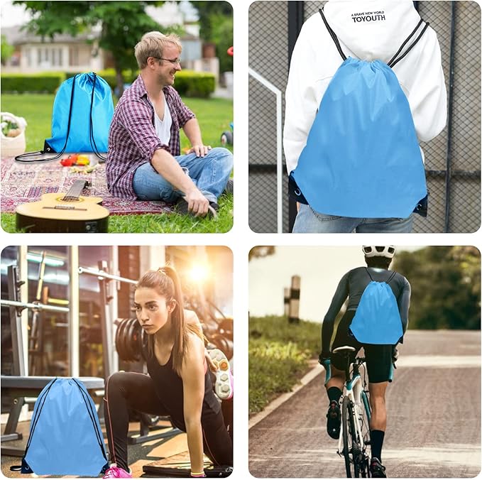 Drawstring Bags Bulk 14 Pcs Drawstring Backpack Bulk Cinch Bag Sackpack for Men Women Gym (Sky Blue)