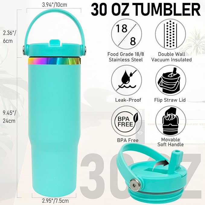 30 oz Tumbler Bulk with Handle and Straw, Vacuum Insulated Tumblers with Flip Straw and Top Handle, Leakproof Powder Coated Tumbler, Stainless Steel Travel Mug for Coffee Water (Blue, 8 Pack)