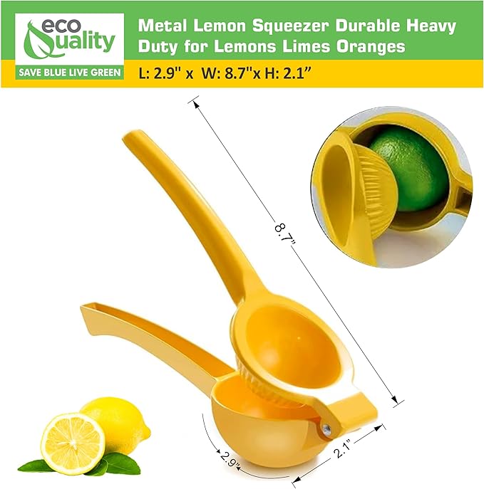 EcoQuality Heavy Duty Handheld Yellow Citrus Juice Squeezer Premium Lemon, Lime & Orange Press for Maximum Extraction Easy to Use, Durable and Rust Resistant Metal Manual Juicer (24)