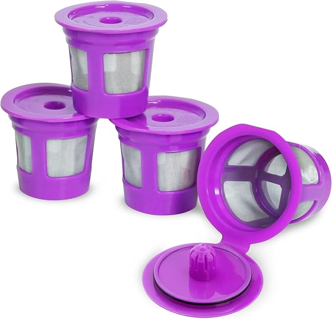 Perfect Pod 1-Stream Cafe Save Reusable K Cup Pod Coffee Filters - Refillable Coffee Pod Capsules with Built-In, Integrated Mesh Strainer for use with Keurig & Select Single Cup Coffee Makers, 4-Pack