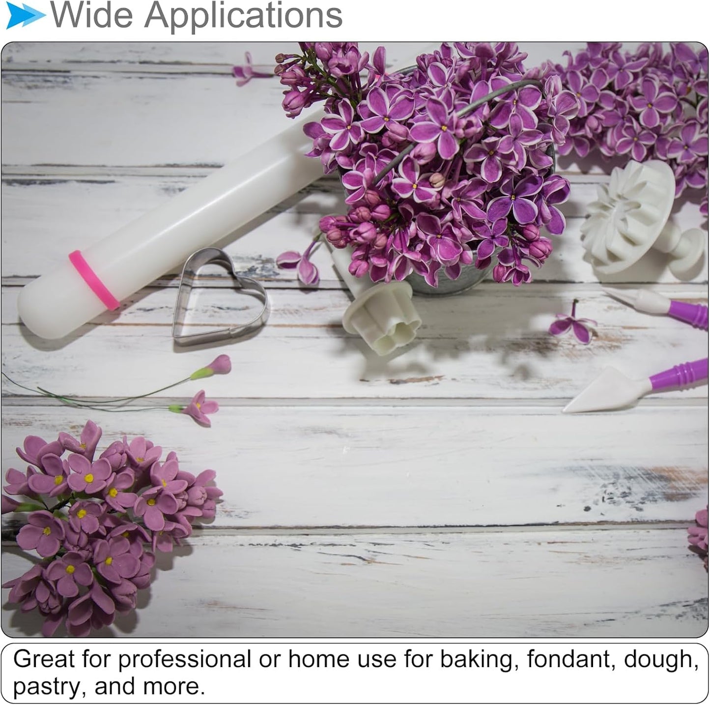 Fondant Rolling Pin, 13" Length, PP Plastic Non-Stick Guide Rings Fondant Roller Dough Roller - (Applications: for Baking Clay DIY)