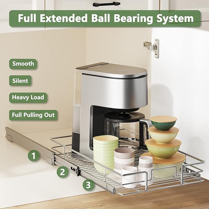 LOVMOR Pull Out Cabinet Organizer 12½" W x 21½" D, Kitchen Cabinet Pull Out Shelves Slide Out Storage