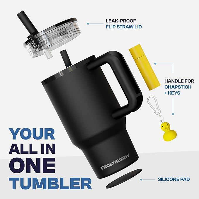 Frost Buddy Thicc Buddy - 16 oz Stainless Steel Vacuum Insulated Tumbler with Lid and Straw for Water - Travel Mug Cupholder Friendly - Gifts for Women Men Him Her (Texas Tea)