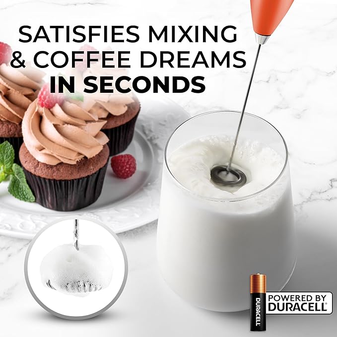 Zulay Kitchen Handheld Milk Frother with Duracell AA Batteries – Ultra Fast Electric Mixer & Foam Maker, Easy-Clean Drink Mixer for Coffee & More Peach n Cream
