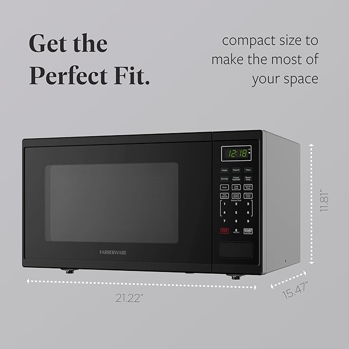 Farberware 1.1 Cu. Ft. Countertop Microwave Oven – 1000 Watts Power, Auto Cook Settings, Defrost, Easy Clean and Child Safety Lock - Black