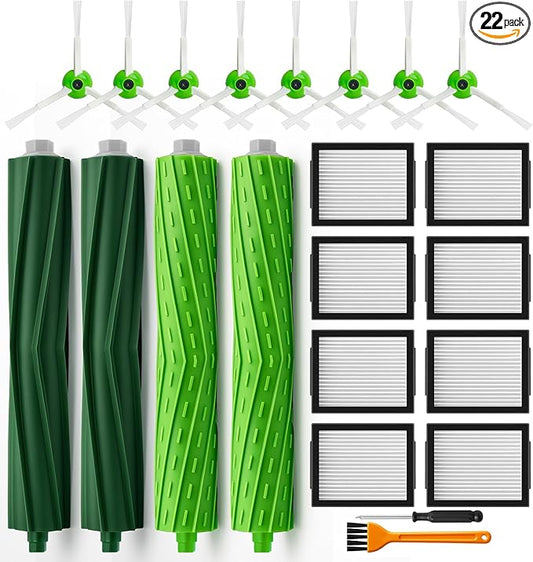 22 Replacement Parts for iRobot Roomba i7 i7+ i2 i3 i3+ i4 i4+ i6 i6+ i8 i8+ J7 J7+ J9 E5 E6 E7 I,E & J Series Vacuum Cleaner,8 HEPA 8 Side Brushes 4 Rubber Roller Brush,1 Clean Brush