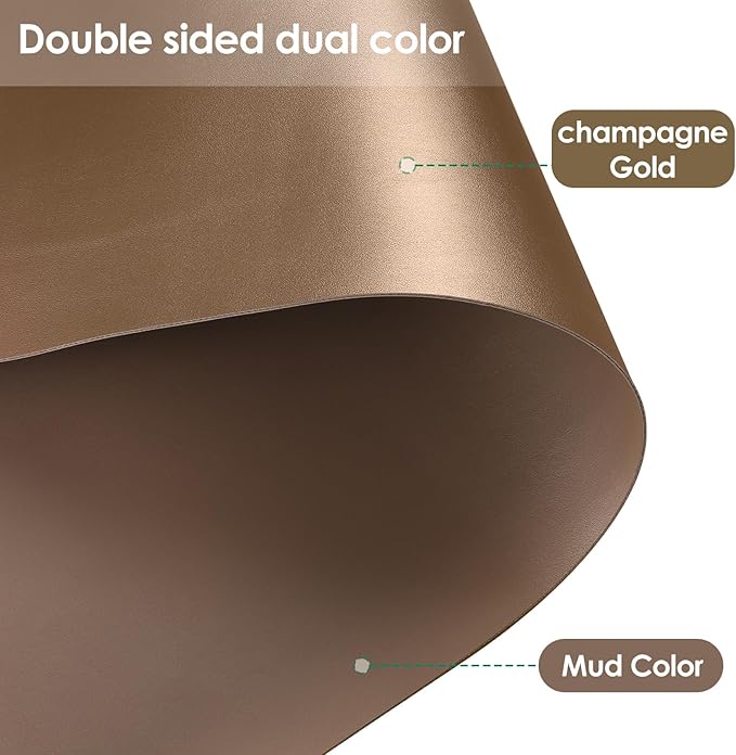 Leather Desk Mat,1.8mm Thick,16x60 Inch Desk Cover,Gold Desk Mat,Desk Protector Mat,Dresser Cover Top,Table Cover Rectangle,End Table Cover(Mud Color+Champagne Gold,16x60)