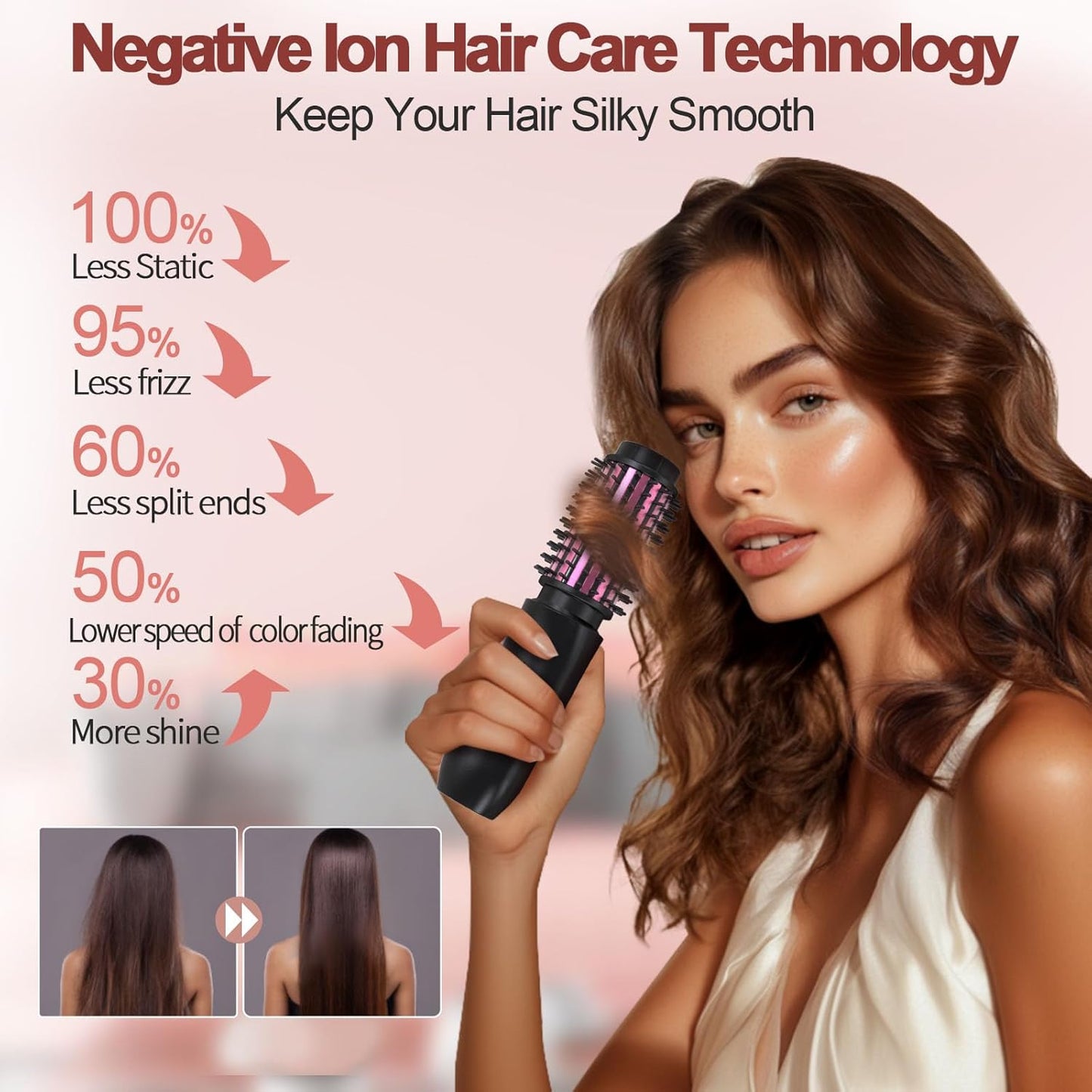 Cordless Hair Curling Iron Brush, Mini Travel Hot Straightener Comb, 3-in-1 Portable Wave Curling Wand, 1.5″ Ionic Heated Brush, USB Rechargeable Hair Curler, Black – No Automatic Rotation