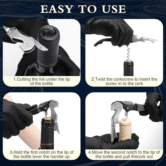 Waiter Corkscrew Wine Openers Heavy Duty Hinges Wine Key Bottle Opener All in One Double Hinged Waiter's Corkscrew with Foil Cutter Wine Tools for Bartenders Servers Sommelier (Black, 60)