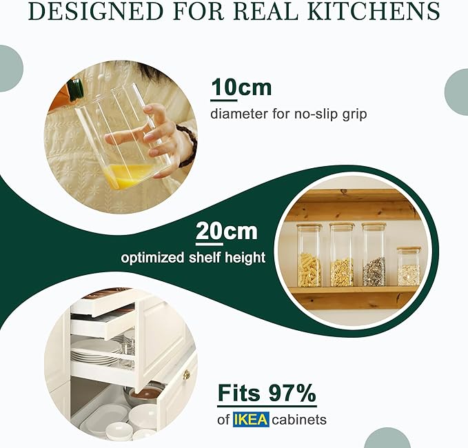 LIBWYS Kitchen Glass Jars Set with Bamboo Lids for Storage (1pcs - 1.22Qt) - Stackable Square Food Jars for Pantry Organization, Coffee, Flour, Snacks, Tea | Kitchen Canisters Set