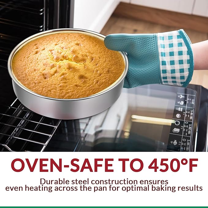 6 Inch Cake Pan Set of 3, E-Far Stainless Steel Round Layer Smash Cake Baking Pans with Parchment Rounds & Side Liner Roll, Non-Toxic & Healthy Metal Cakes Tin, Straight Side & Dishwasher Safe