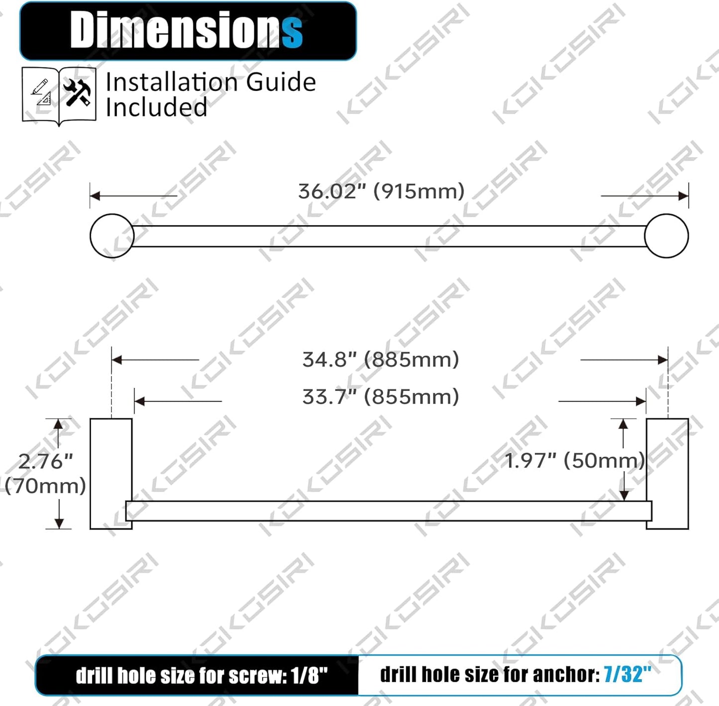 KOKOSIRI Towel Holder Black for Bathroom and Lavatory 36-Inch Towel Bar Single Bath Rack Wall Mounted Stainless Steel Bathroom Hardware, B4007BK-L36