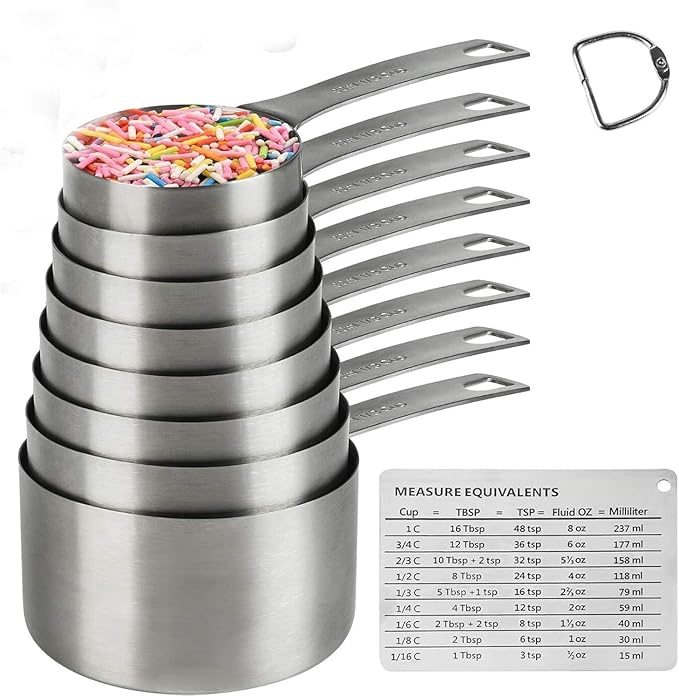 Smithcraft Measuring Cups Set, 18/8 Stainless Steel Measuring Cups Set with Magnetic Conversion Chart, Dry&Liquid Metal Measuring Cups for Baking&Kitchen, Metric&US 8 Measuring Cups with 2/3cup&3/4cup