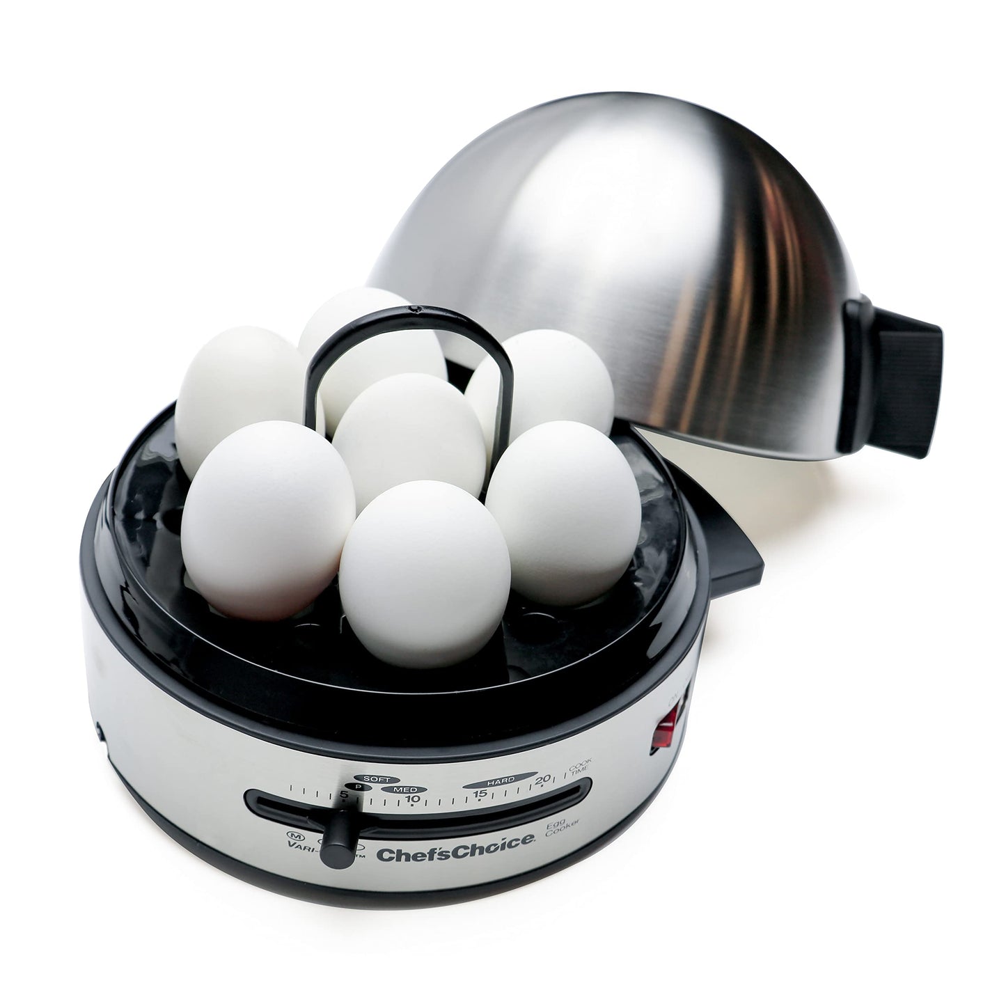Chef'sChoice Automatic Electric Egg Cooker 7-Egg Capacity with Electronic Timer, Audible Signal & Nonstick Stainless Steel Design Hard-or Soft-Cook 7 or 3 Poached or Scrambled, 350-Watts, Metallic