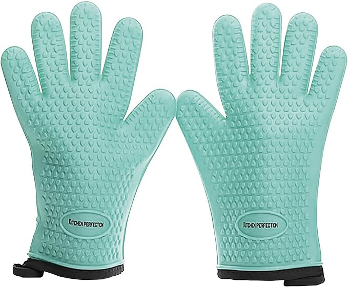 KITCHEN PERFECTION Silicone Smoker Oven Gloves -Extreme Heat Resistant BBQ Gloves -Handle Hot Food Right on Your Smoker Grill Fryer Pit|Waterproof Oven Mitts Grill Gloves |Superior Value Set+3 Bonuses
