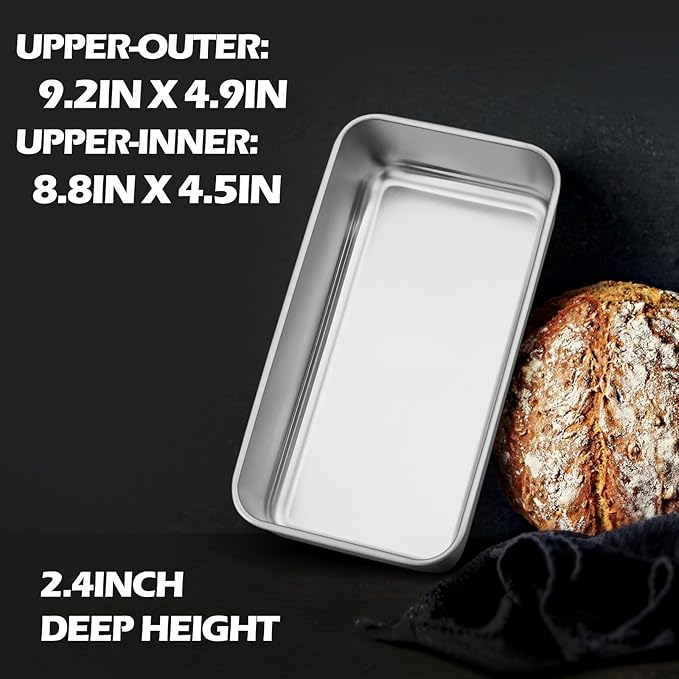 Leonyo 3 Pack Loaf Pans for Baking Bread, 9x5IN Stainless Steel Loaf Pans for Homemade Bread, Meatloaf, Banana, Brownies, Lasagnas, Dishwasher Oven Safe