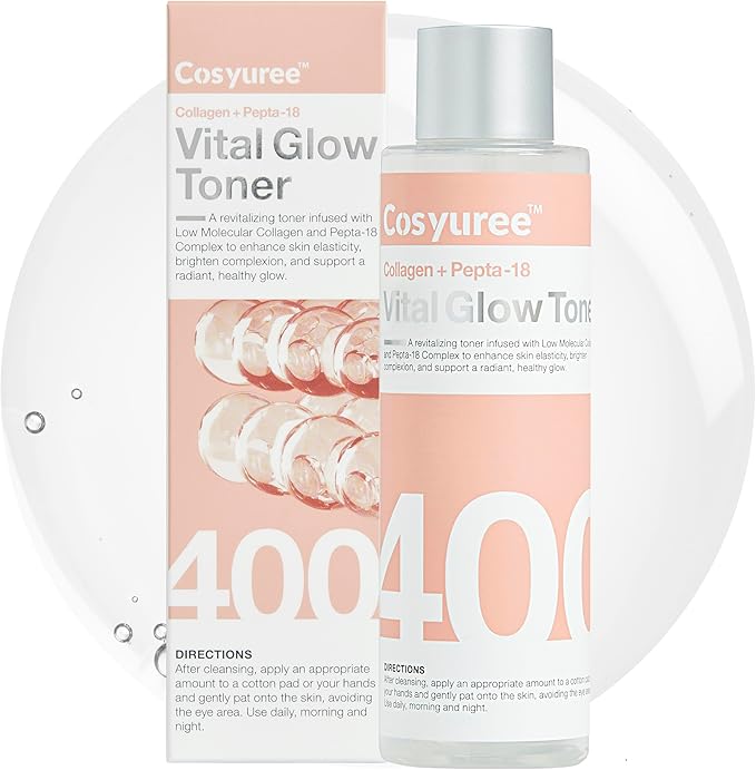 Collagen + Pepta-18 Vital Glow Toner, pH 5.5 Toner, pH Balancing, Absorbing Boost, Calming Skin, Refreshing, Hydrating, Purifying, Korean Skincare, 200ml/6.76 fl.oz