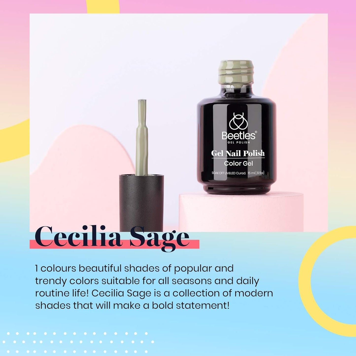 Beetles Green Gel Nail Polish, 1Pcs 15ML Dark Green Color Nails Fall Winter Cecilia Sage Gel Polish Uv Nail Lamp Cured Manicure Salon DIY Nails Art