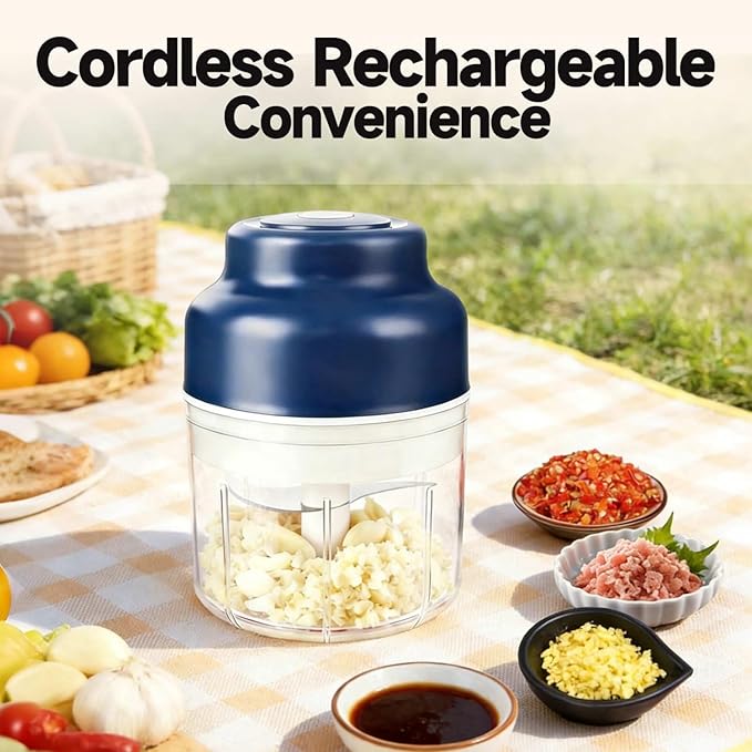 Electric Garlic Chopper Mini, Upgraded Rechargeable Veggie Chopper With Storage and Cover, One-Touch Food Processor with 4 Stainless Steel Blades for Onion Meat Chili Ginger (Purple, 250ml)