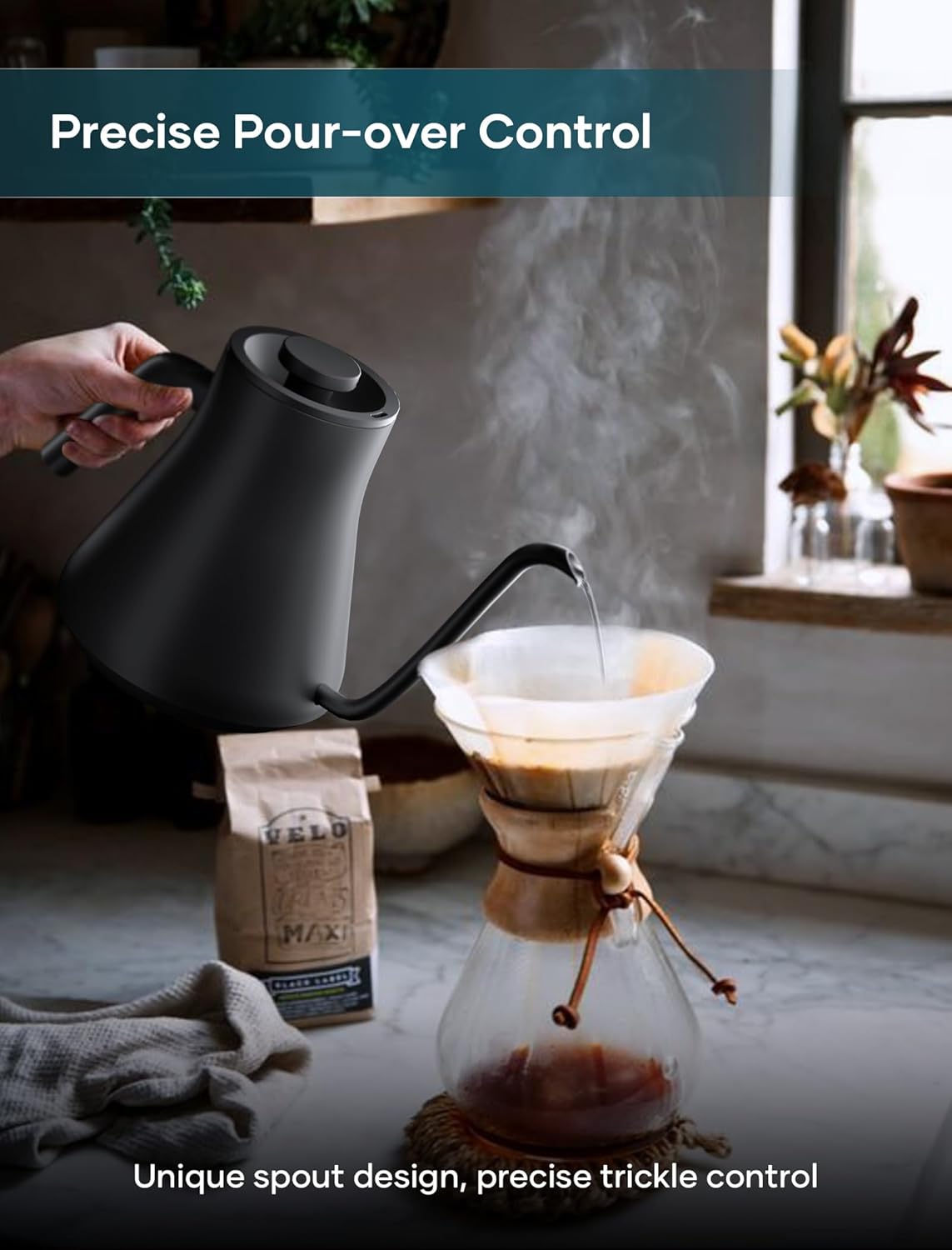Electric Kettles, Gooseneck Electric Kettle, ±1℉ Temperature Control, Stainless Steel Inner, Quick Heating, for Pour Over Coffee, Brew Tea, Boil Hot Water, 0.9L Black