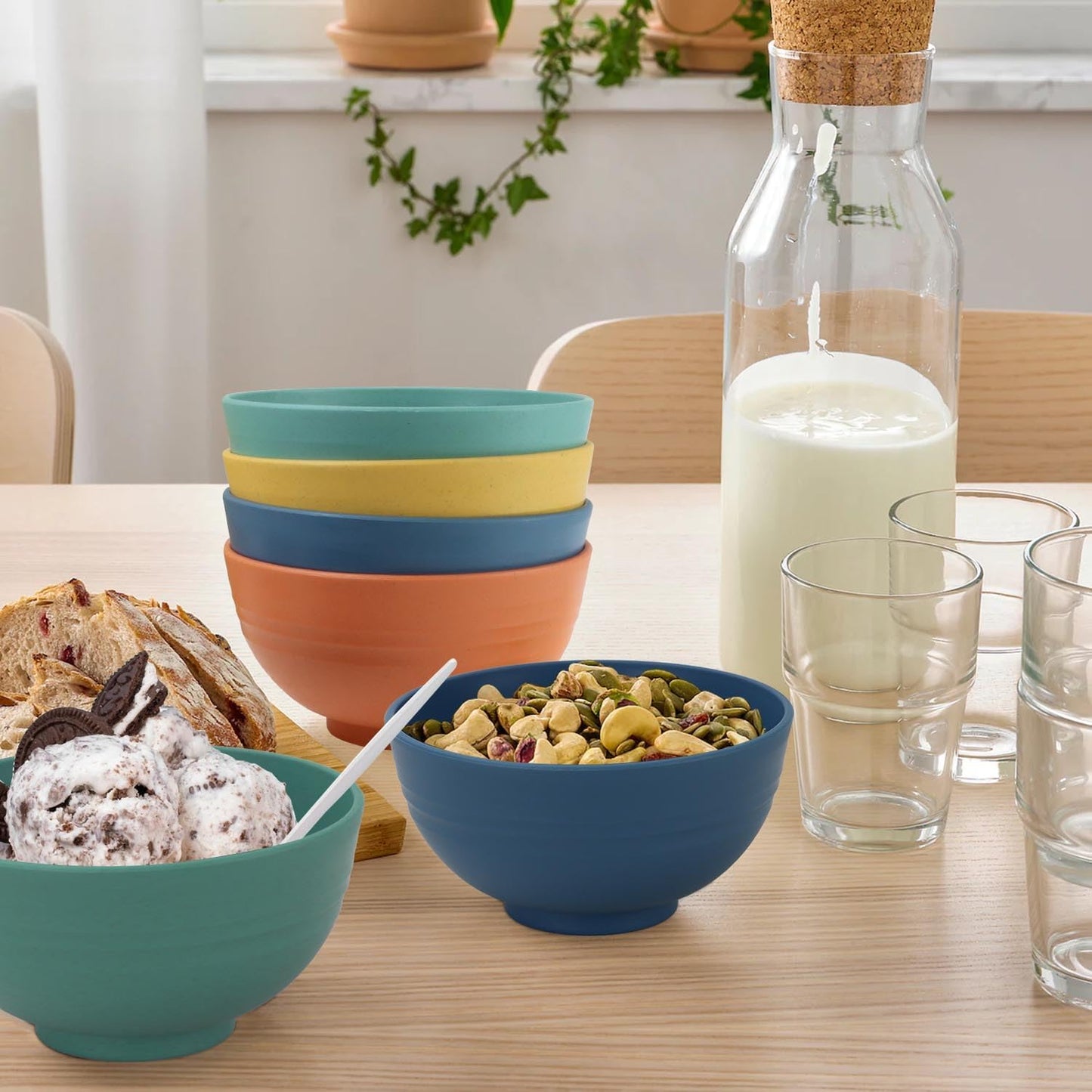 wheat straw small bowls 10oz set of 8 - Unbreakable Dessert Bowls set for kids - Mini Bowls for Ice Cream,Snack and Fruits - Microwave & Dishwasher Safe Appetizer Bowls