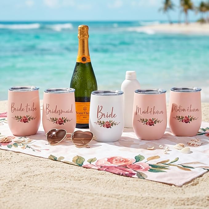 CARAKNOTS Matron of Honor Gifts Bridesmaid Tumbler Bridesmaid Proposal Gifts Wedding Wine Tumbler for Engagement Bachelorette Party Pink Stainless Steel Tumblers with Lid and Straw 12 oz