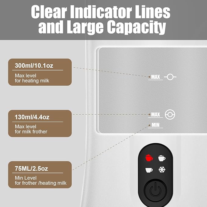 Milk Frother, 4-in-1 Milk Frother and Steamer, 10.1oz/300ml Automatic Hot and Cold Foam Maker and Milk Warmer, Electric Milk Frother for Coffee, Latte, Cappuccino, Matcha(White)