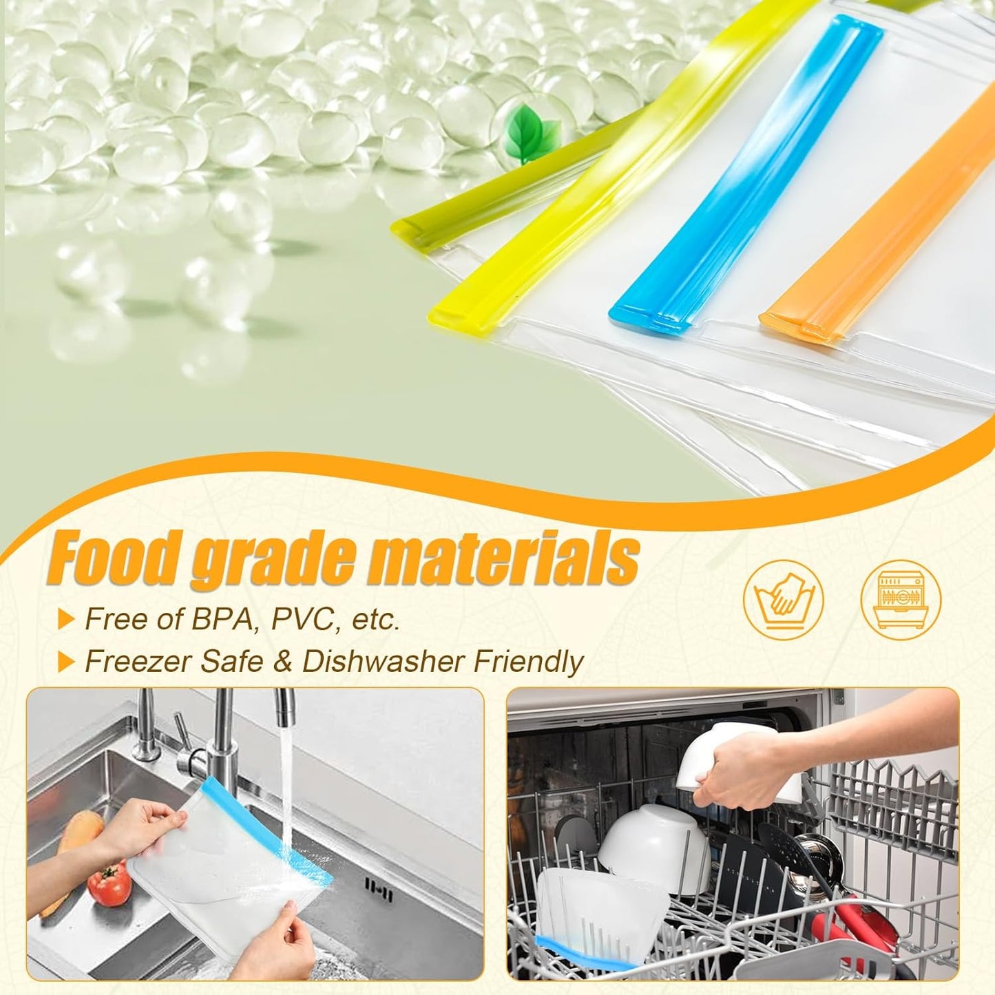 10 Pack Reusable Silicone Food Storage Bags, Leakproof Dishwasher Safe Reusable Freezer Bags for Food Storage Containers, Lunch Bag for Sandwich, Marinate Meat, Salad Fruit 10.3'' x 7.9''
