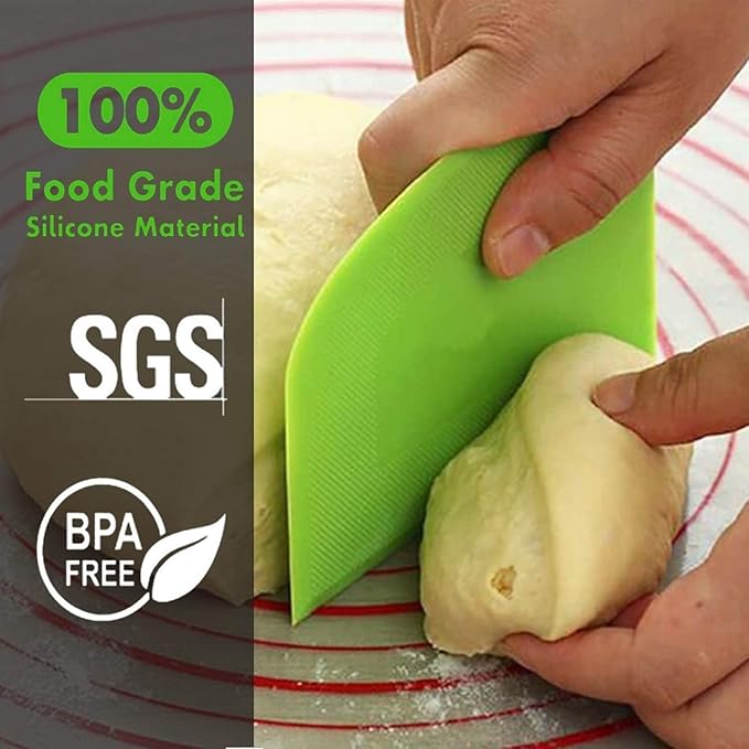 SURDOCA Dough Scraper Bench Scraper - 3P 11.8x7.3" Plastic Flexible Bowl Scraper, Sharp Edge & Angles Cake Scraper. Non-Slip Bakeware Decorating Tools Sculpting & Modeling Tools - White+Blue+White