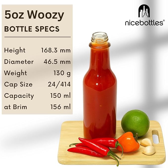 nicebottles Hot Sauce Bottles with Red Caps & Shrink Bands, 5 Oz - 24 Pack
