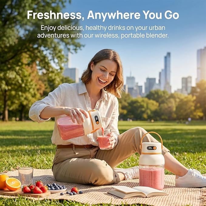 Portable Electric Juicer Cup with Zero Cord Hassle, Personal Size Juicer Cup, USB-C Rechargeable Electric Blender,18000RPM Motor, Leakproof Travel Juicer for Gym, Office, Outdoors (800ml)
