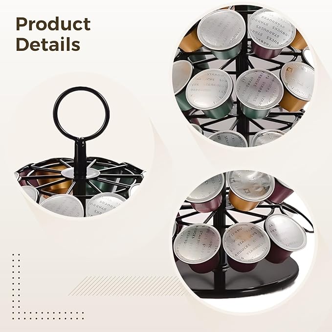 Coffee Pod Carousel, 360° Rotating Organizer for Capsules, Holds 40 Pods, Stylish Coffee Rack