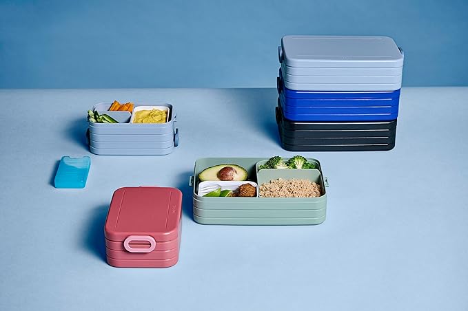 Mepal Bento Box Large - Lunch Box with Bento Box - for 4 Sandwiches or 8 Slices of Bread - Lunch Box for Sandwiches, Small Snacks & Left Overs - Lunch Box Adults - Nordic sage